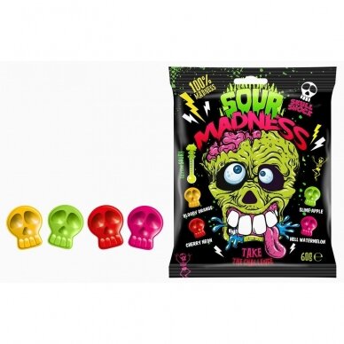 Sour Madness labai rūgšti, kaukolės formos, 60 g